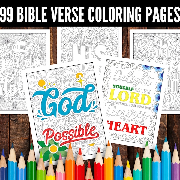 99 Bible Verse Coloring Pages Printable Bundle for Relaxation and Inspiration, Adult Coloring Pages, Religious Coloring Book