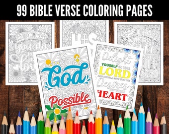 99 Bible Verse Coloring Pages Printable Bundle for Relaxation and Inspiration, Adult Coloring Pages, Religious Coloring Book