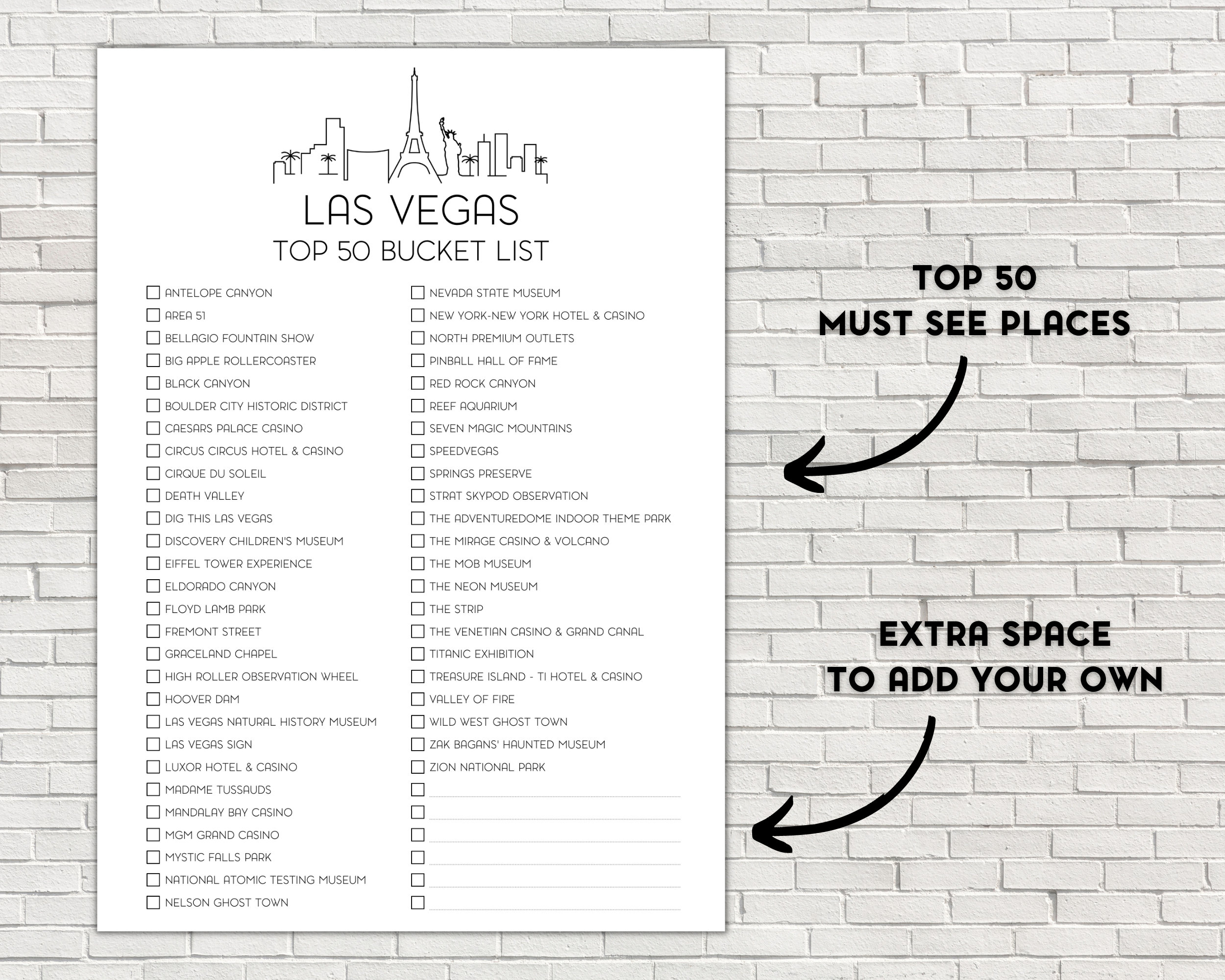 Las Vegas Bucket List, Printable Bucket List, Travel Bucket List, Travel Planner Checklist, Las ...