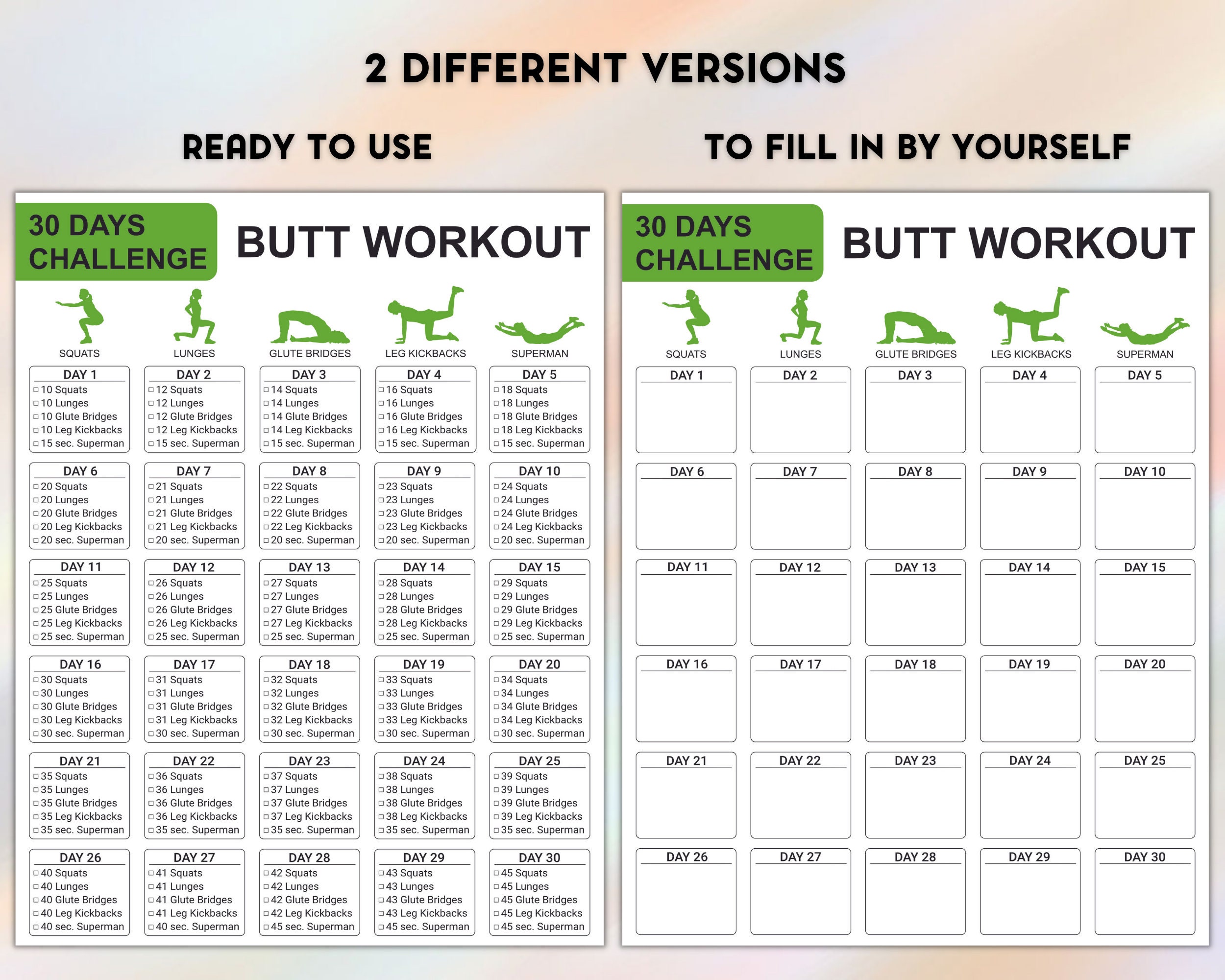 30 Day Butt Lift Challenge: Glutes & Bodyweight Workout (PDF) - Etsy