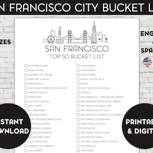 San Francisco Bucket List, Printable Bucket List, Travel Bucket List, Travel Planner Checklist, San Francisco California