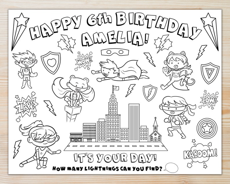 Personalized Superhero Birthday Coloring Page, Superhero Happy Birthday ...