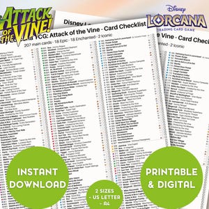 Lorcana Angriff der Ranke Checkliste, Lorcana Sammler-Tracker, Set 13 Kartenliste, Master-Set Druckbare Kartenliste (Digitaler Download)