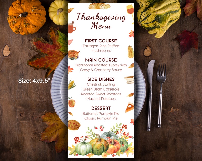 Printable Thanksgiving Dinner Menu