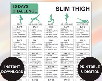 30 Days Slim Thigh Challenge Lose Thigh Fat Challenge Thighs Workout Slim Legs Challenge Body Weight Workout Workout Planner Etsy