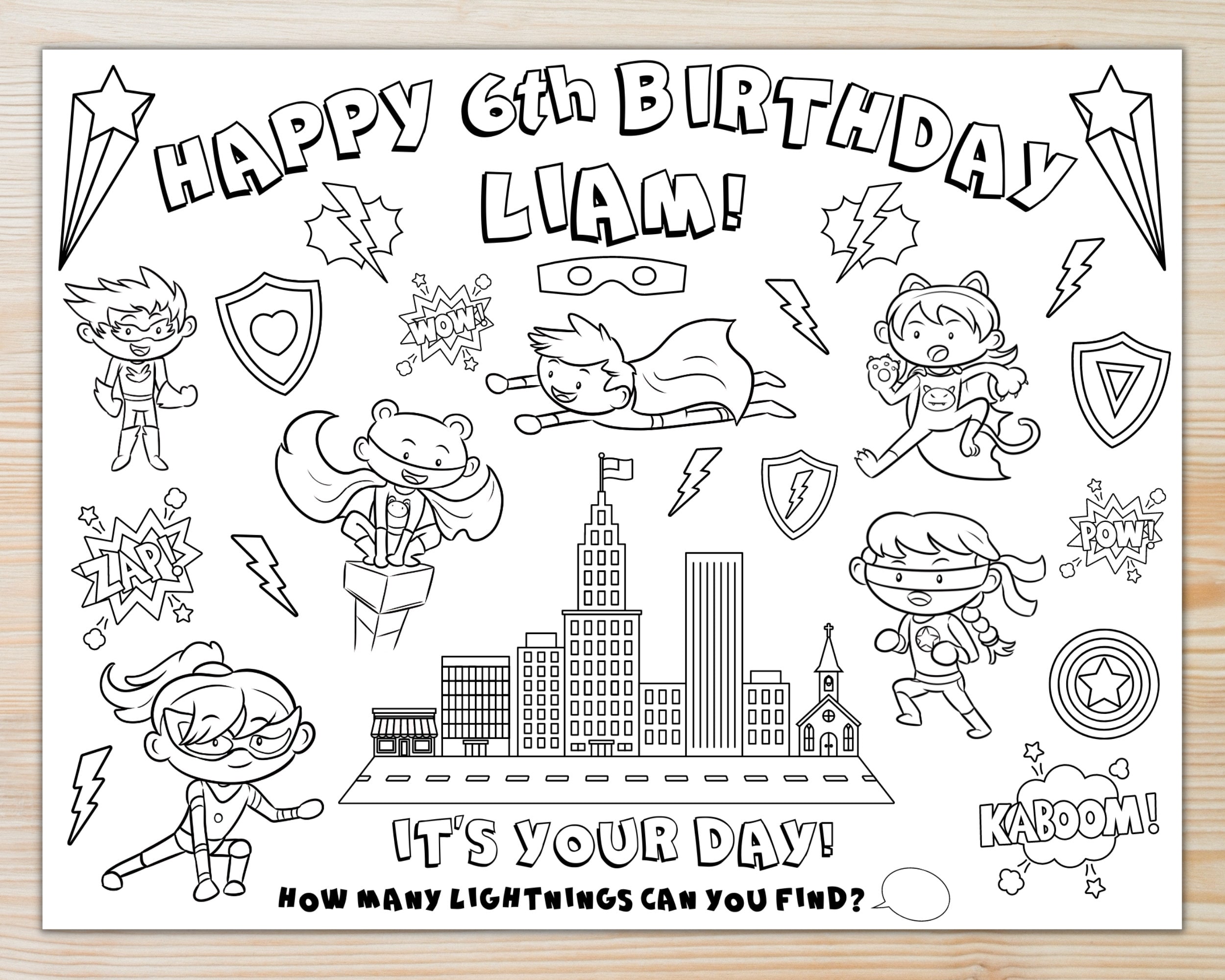 Personalized Superhero Birthday Coloring Page (PDF) - Etsy