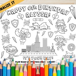 Personalized Superhero Birthday Coloring Page (PDF)