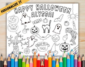 Personalized Happy Halloween Coloring Activity Page, Happy Halloween, Coloring Page, Customized Printable Halloween Coloring Page