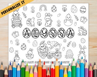 Personalized Easter Coloring Page, Custom Name Easter Coloring Page, Personalized Printable Coloring Page, Easter Eggs, Easter Bunny