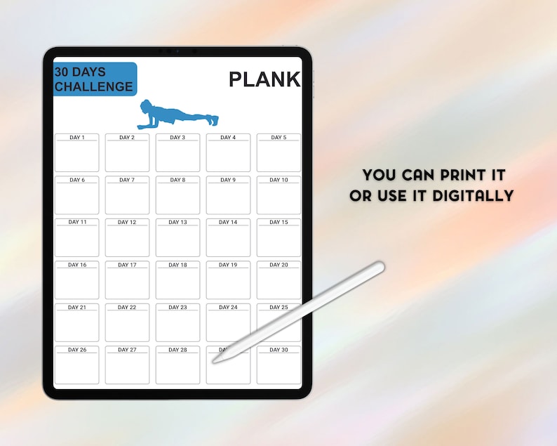 Plank Exercise .pdf 30 Day Plank Challenge: Core Workout Fitness Planner (PDF) - Etsy
