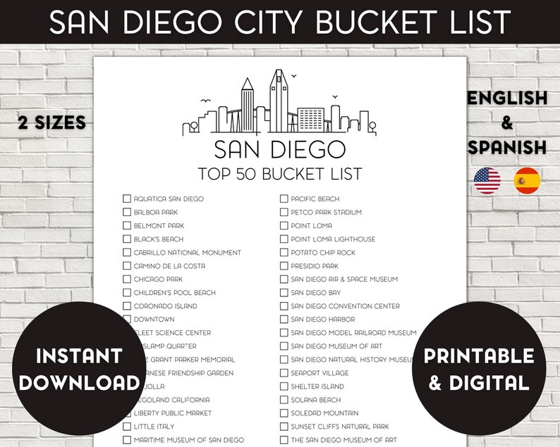 San Diego Bucket List, Printable Bucket List, Travel Bucket List