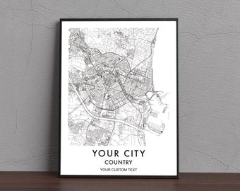 Custom City Map, Any City Map, Custom Map Poster, Personalized Map, Custom City and Text Map, Digital Download