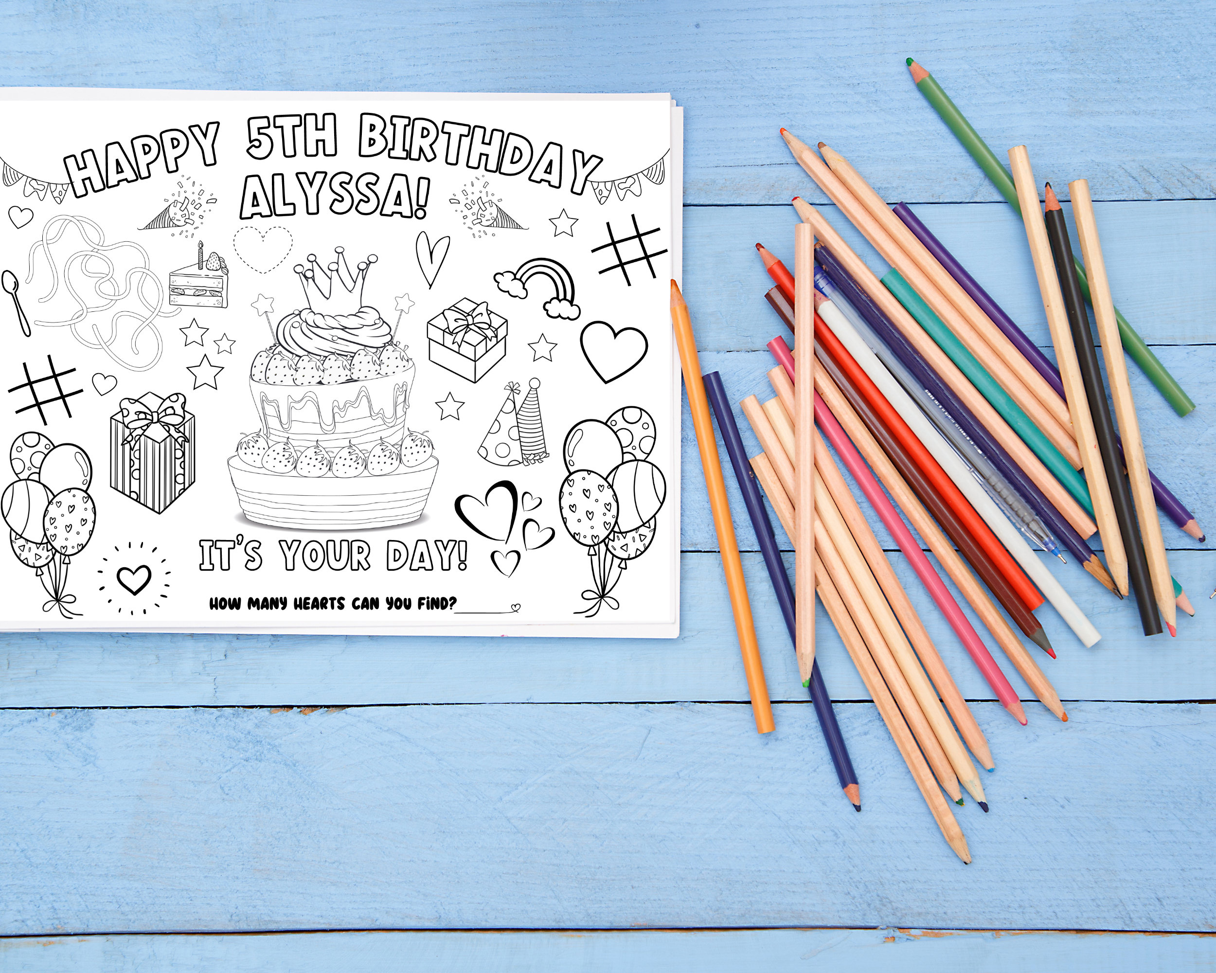 Personalized Birthday Coloring Activity Page, Happy Birthday Coloring ...