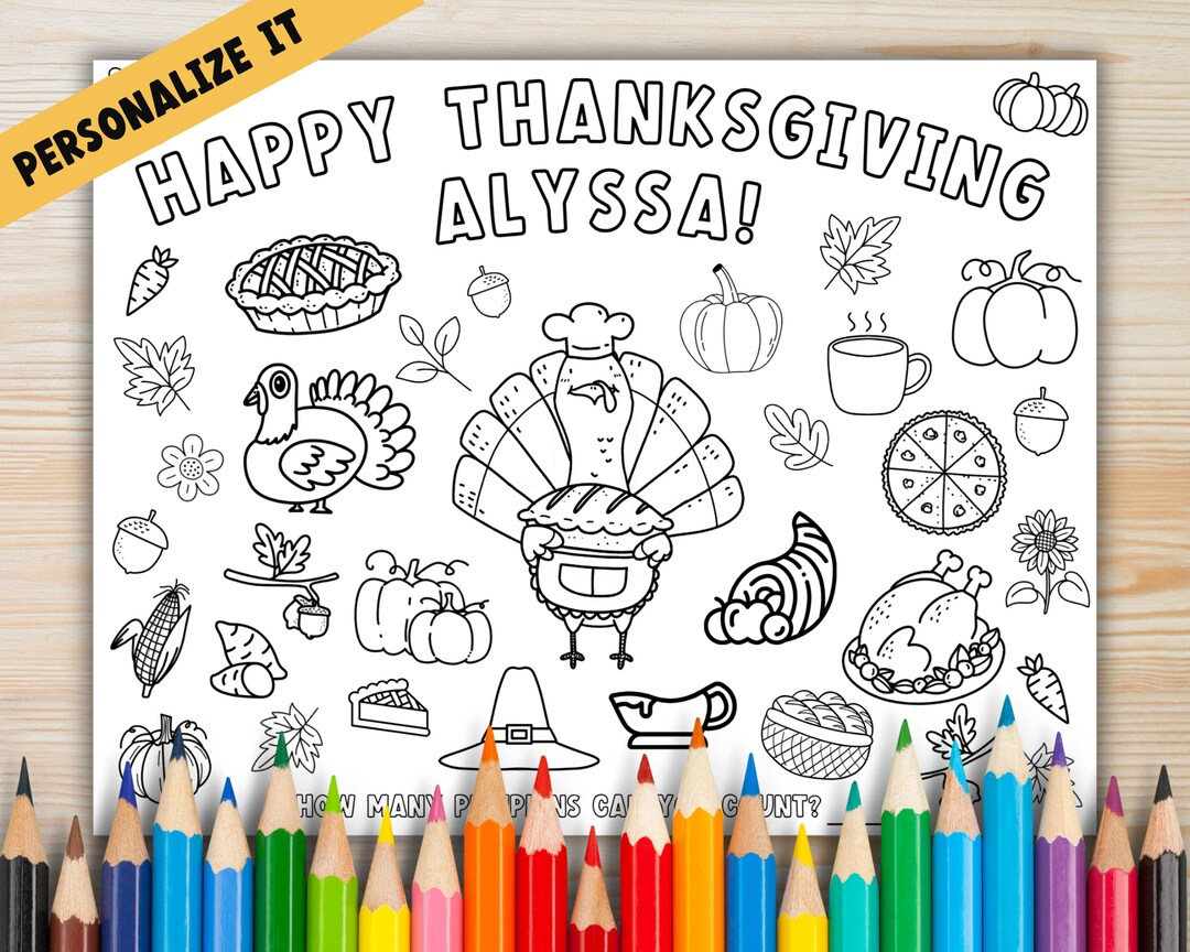 Personalized Happy Thanksgiving Coloring Page, Happy Thanksgiving ...