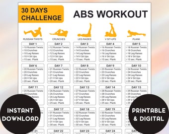 30 Days Abs Challenge Lose Belly Fat Challenge Abs Workout Belly Workout Flat Abs Challenge Body Weight Workout Abs Workout Planner Etsy