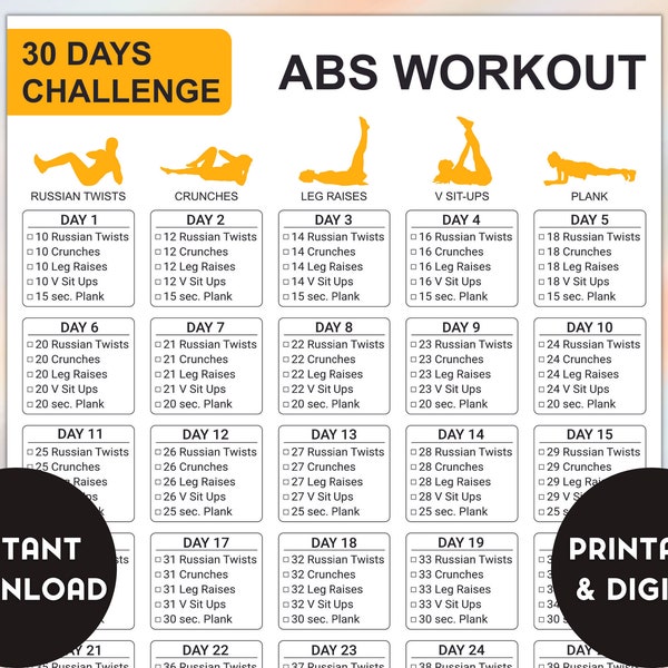 30 Days Abs Challenge, Lose Belly Fat Challenge, Abs Workout, Belly Workout, Flat Abs Challenge, Body Weight Workout, Abs Workout Planner