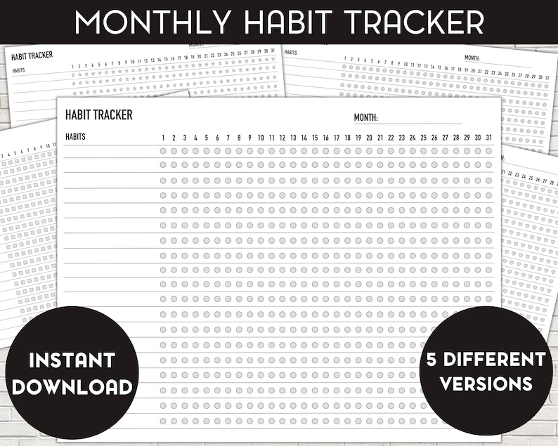 Printable Monthly Habit Tracker, Habit Tracker Template, Routine Tracker, 30 Day Habit Challenge ...