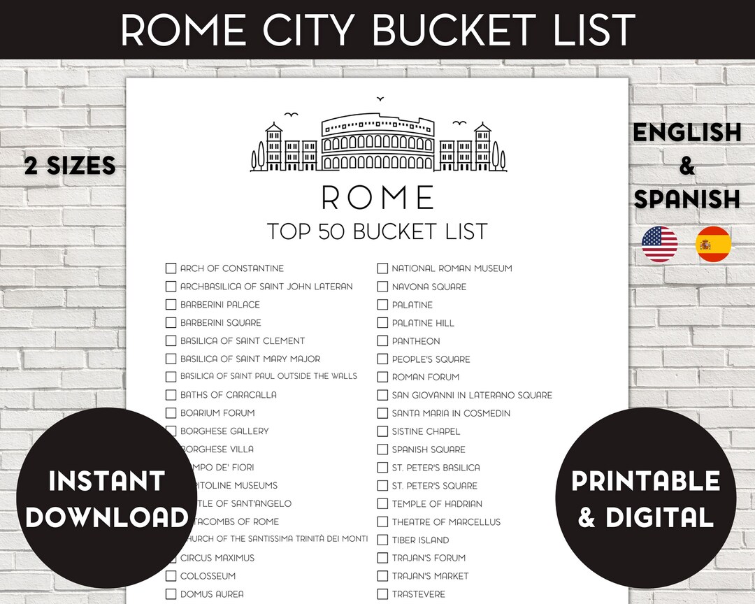 Sample Roma Checklists Rome Bucket List: Top 50 Checklist, Travel Planner (digital Download ...