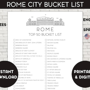 Rome Bucket List, Printable Bucket List, Travel Bucket List, Travel Planner Checklist, Rome Italy