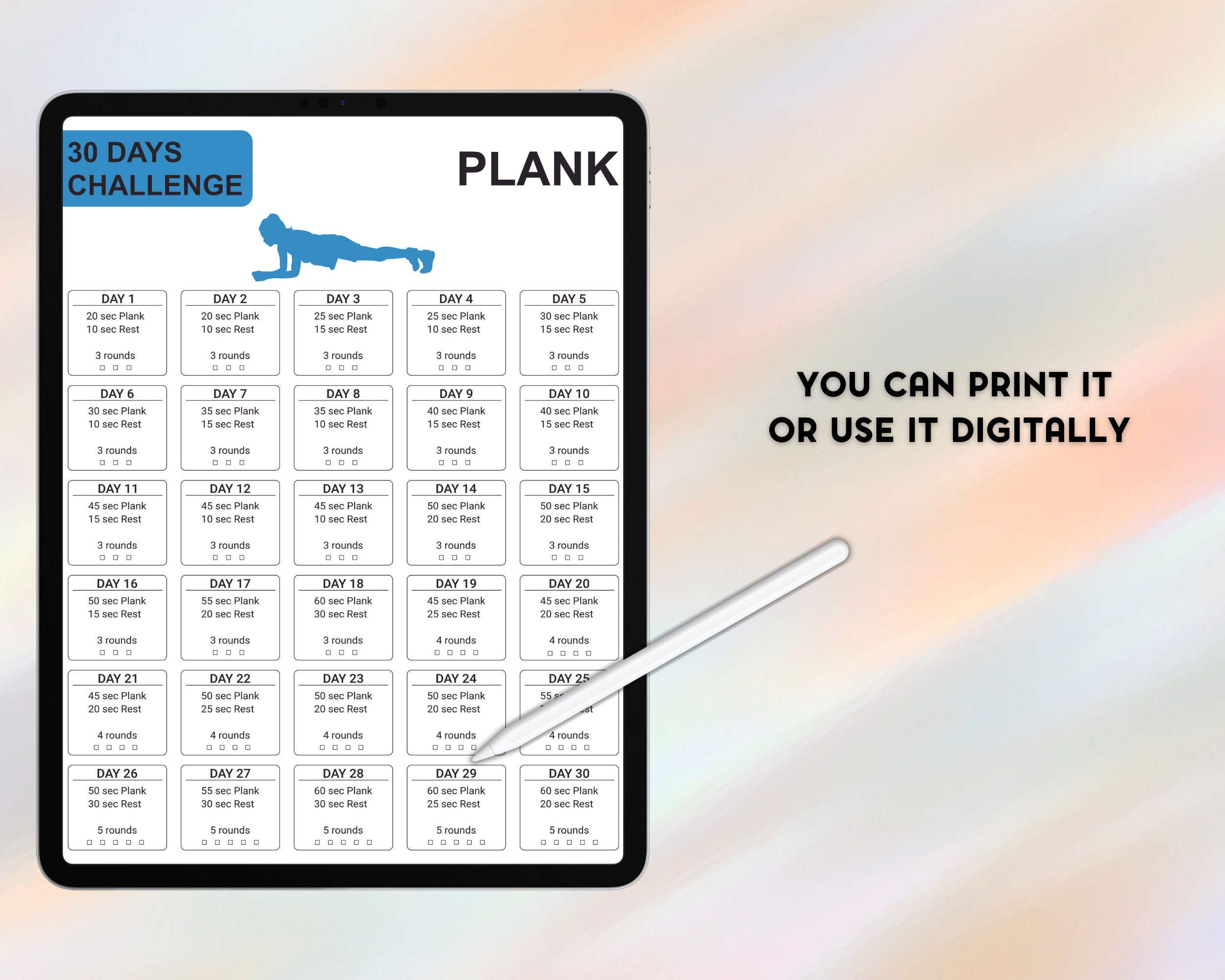 Plank Exercise .pdf 30 Day Plank Challenge: Core Workout Fitness Planner (PDF) - Etsy