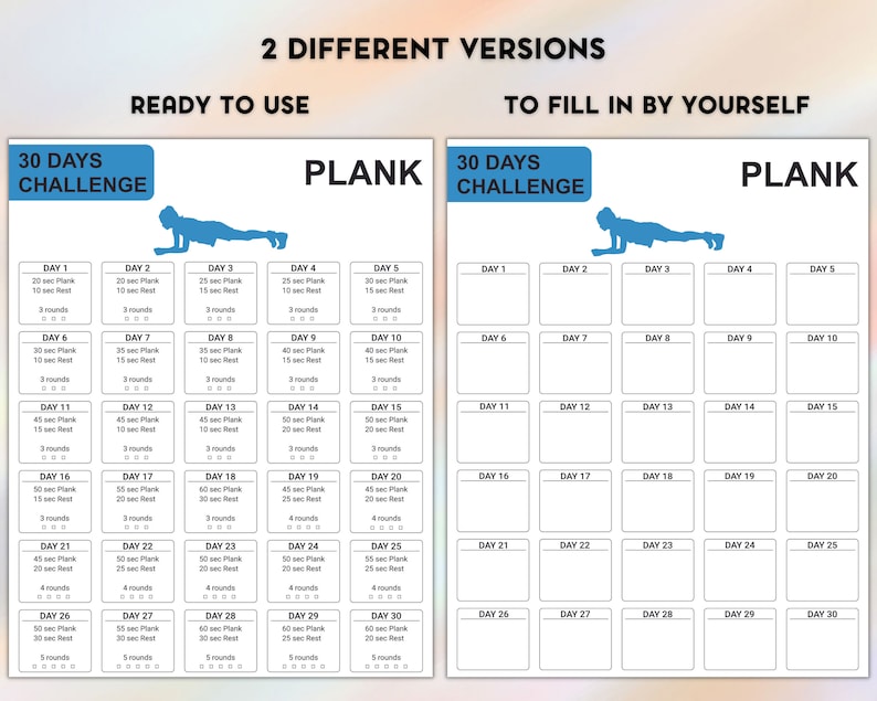 Plank Exercise .pdf 30 Day Plank Challenge: Core Workout Fitness Planner (PDF) - Etsy
