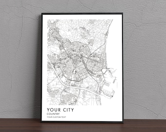 Custom City Map, Any City Map, Custom Map Poster, Personalized Map, Custom City and Text Map, Digital Download