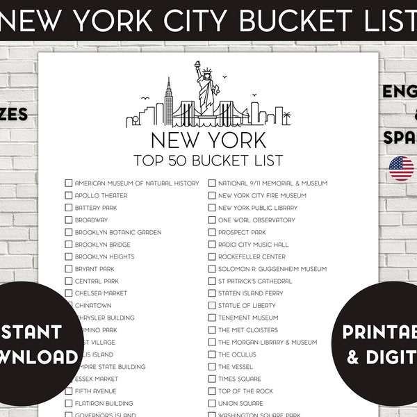 New York Bucket List, Printable Bucket List, Travel Bucket List, Travel Planner Checklist, New York City, New York State
