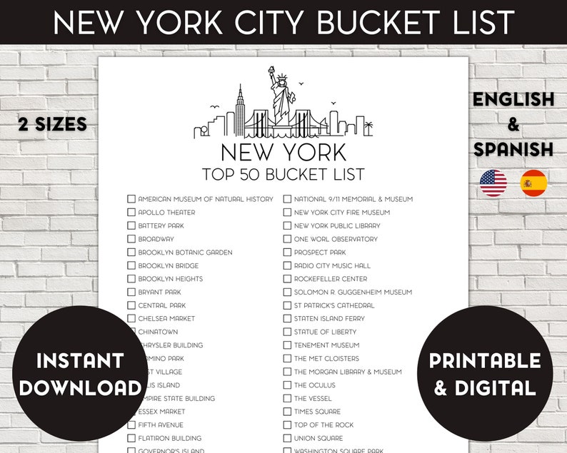 New York Bucket List, Printable Bucket List, Travel Bucket List, Travel Planner Checklist, New York City, New York State image 1