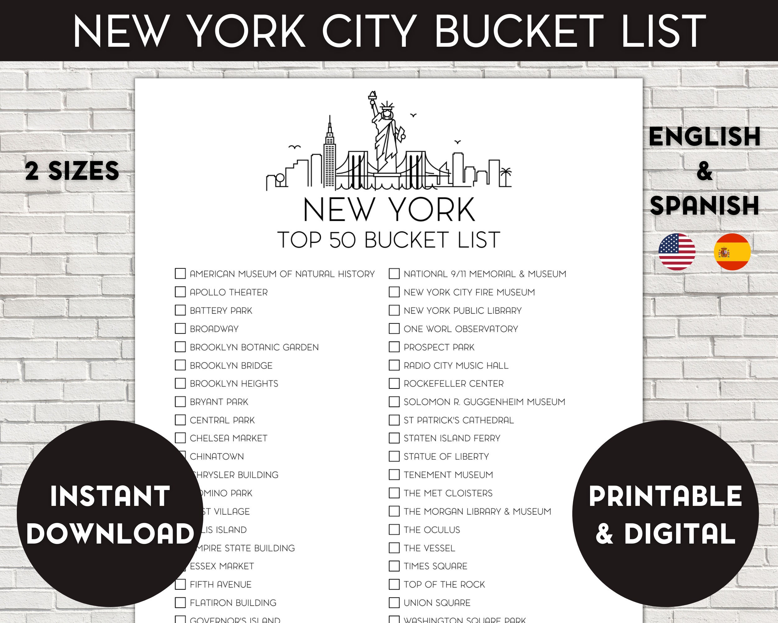 New York Bucket List, Printable Bucket List, Travel Bucket List, Travel