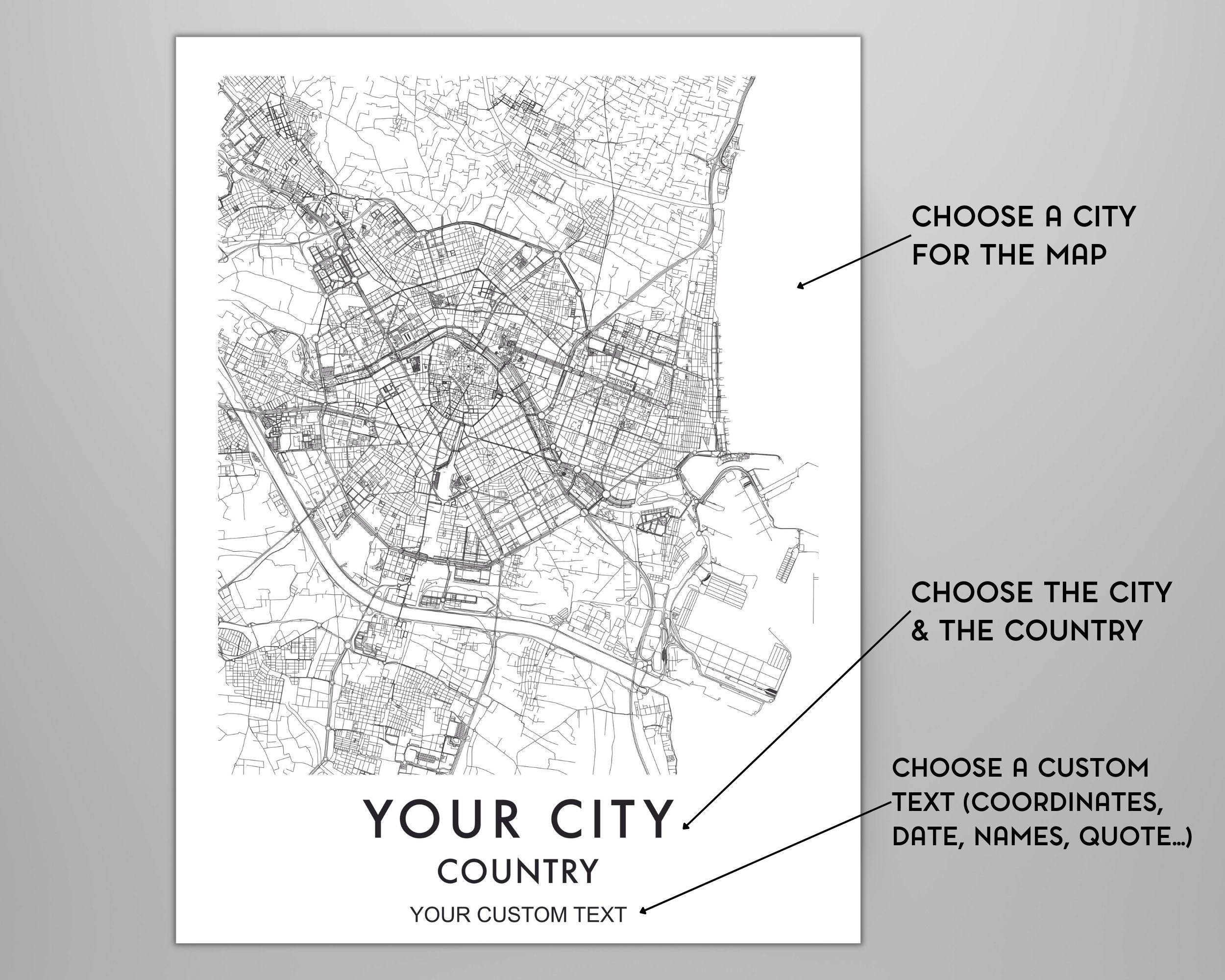 Custom City Map Any City Map - Il Fullxfull.4735888732 A2wm