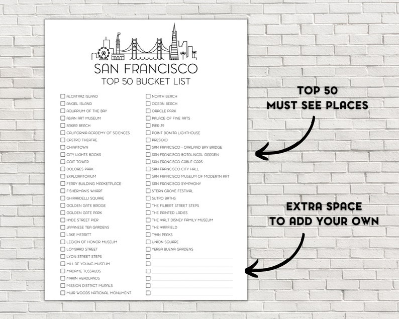 San Francisco Printable Bucket List