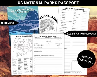 US National Parks Passport, National Parks Journal, National Parks Bucket List, Printable Travel Journal, Outdoor Adventure