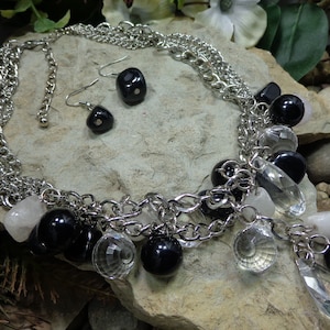 Black, White & Clear Beaded Necklace Set