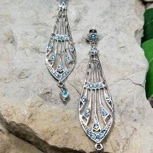 Art Deco Style Blue Cubic Zirconia Earrings