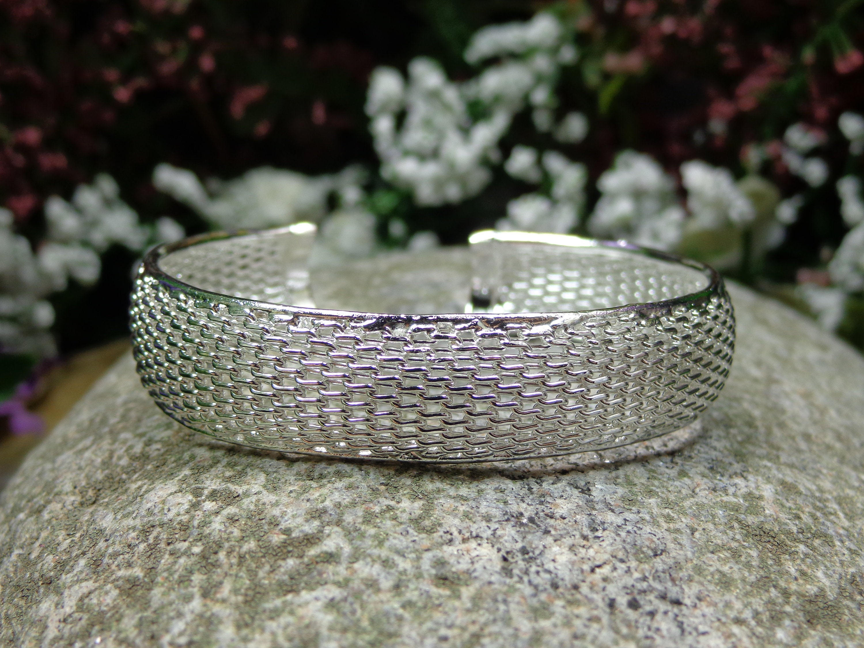 925 Silver Mesh Cuff Bracelet Etsy Canada