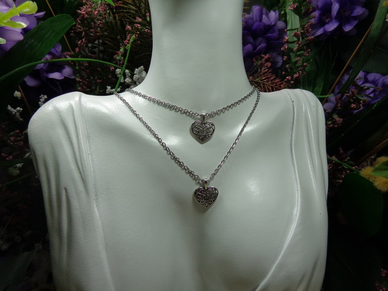 Stainless Steel Double Strand Heart Necklace Etsy