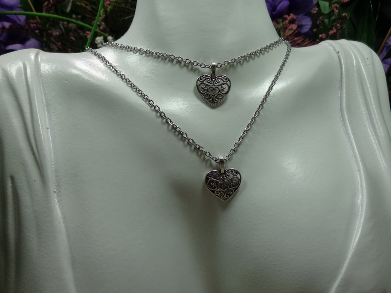 Stainless Steel Double Strand Heart Necklace Etsy