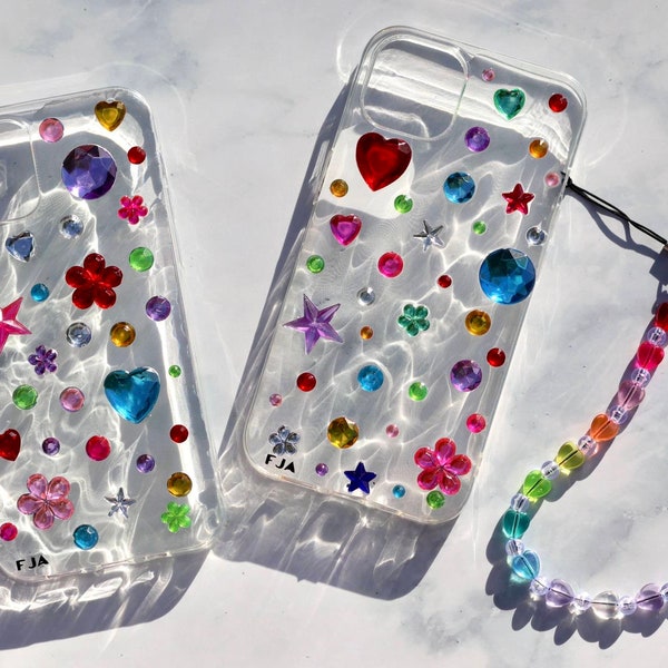 Bedazzled Rhinestone Phone Case | Handmade | Resin Phone Case | Phone Cover | Gemstones | y2k | iPhone Case | Cute | Colorful | Rainbow