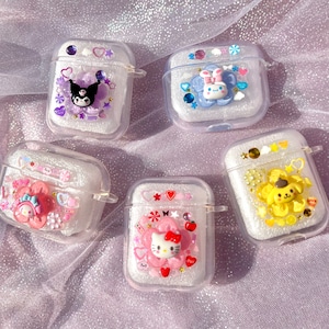 Custodia per AirPod con personaggi Kawaii Friends / Gattino, Cucciolo, Coniglio, Cane / Rosa, Rosso, Blu, Giallo, Viola / Regalo carino per lei, fatto a mano, estetico