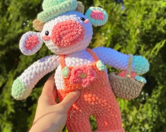 Cute Crochet Cow in Dungarees Plushie PDF Pattern