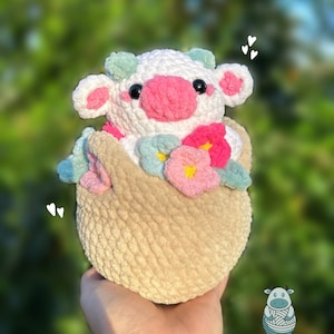 かわいい花かごの牛のぬいぐるみ PDF パターン