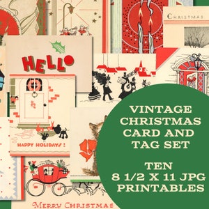 Vintage kerstkaarten en tags Digitale pagina's voor het maken van kaarten, kunst, scrapbooking of collage