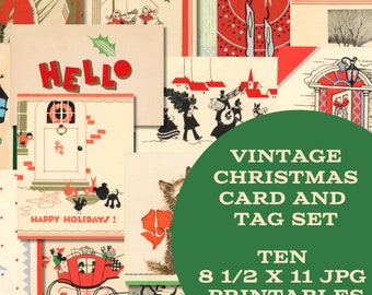 Vintage Weihnachtskarten und Tags Digitale Seiten für Kartenherstellung, Kunst, Scrapbooking oder Collage