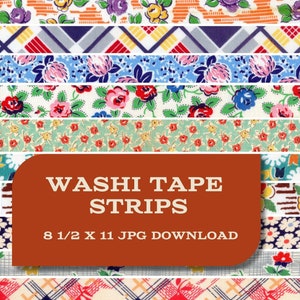 Strisce di nastro washi vintage uniche per sacchi di mangime per diari spazzatura, arte, scrapbooking o collage, JPG stampabili