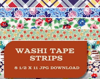 Einzigartige Vintage Feed Sack Washi Tape Streifen für Junk Journals, Kunst, Scrapbooking oder Collage, druckbare JPG