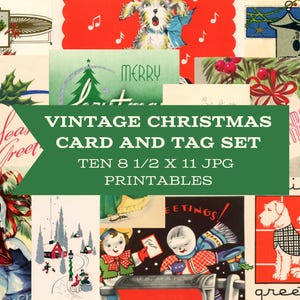 Vintage kerstkaarten en tags Digitale pagina's voor het maken van kaarten, kunst, scrapbooking of collage