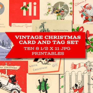 Vintage kerstkaarten en tags Digitale pagina's voor het maken van kaarten, kunst, scrapbooking of collage