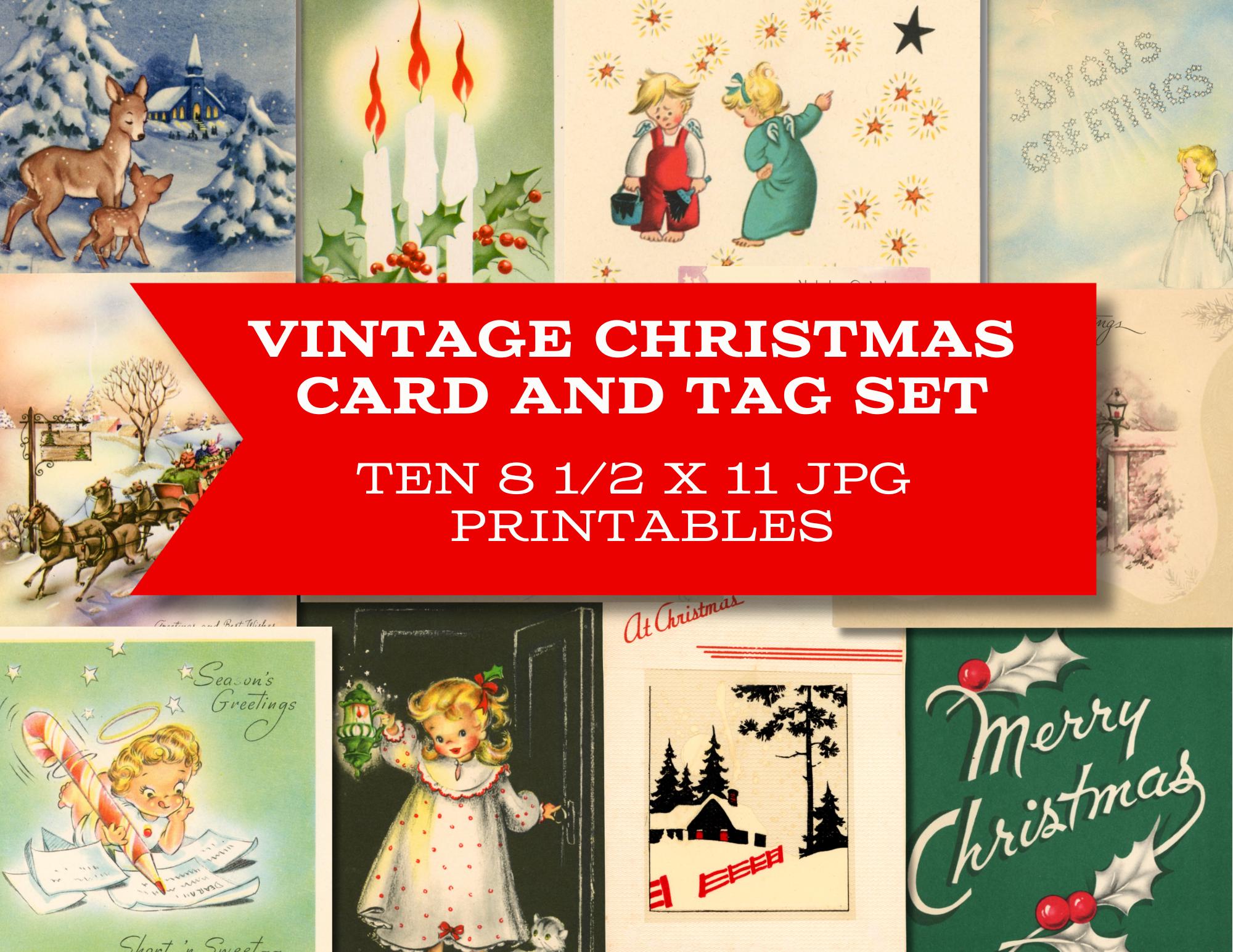 Vintage Weihnachtskarten und Tags Digitale Seiten für Kartenherstellung, Kunst, Scrapbooking oder Collage