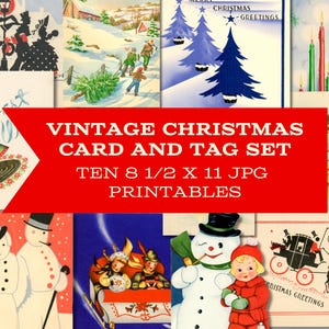 Vintage kerstkaarten en tags Digitale pagina's voor het maken van kaarten, kunst, scrapbooking of collage