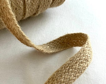 3/4"  Natural Jute, Flat Jute Braid, Novelty Braid, Twist Flat Jute Braid, Jute Cord, Jute Belt, Strap Trim